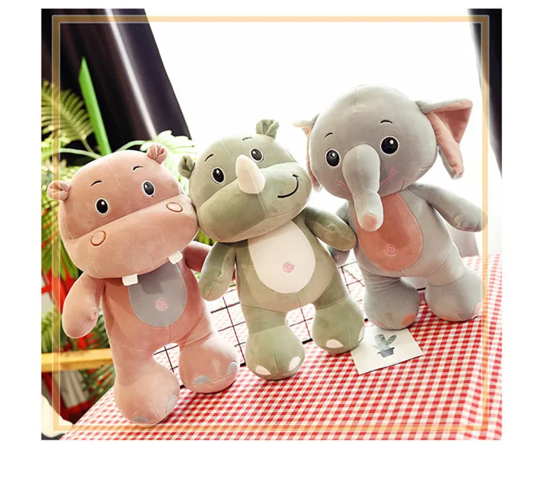 1 pcs 40cm 3 Kinds Animal Elephant Rhino Hippopotamus Plush Toys Soft