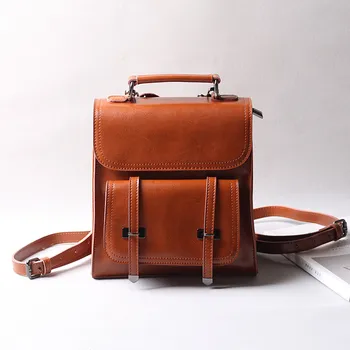 

ALAVCHNV original design simple solid color wax leather ladies shoulder bag wild fashion box leather backpack 9297