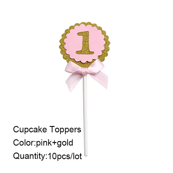 1 Набор, красочные топперы для кексов, украшения для вечеринки в честь первого дня рождения, разные стили для мальчиков и девочек, украшения для торта «сделай сам» - Цвет: 810-pink-10pcs