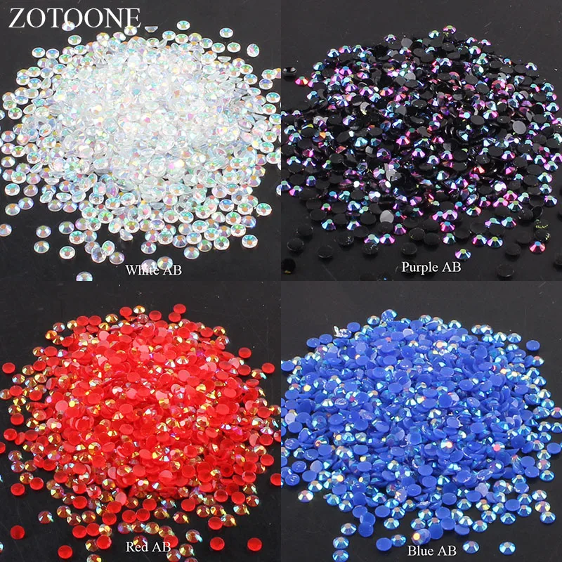

ZOTOONE 2-6mm 1000Pcs Rhinestones Crystal Clear AB Non Hotfix Flatback Nail Rhinestoens For Clothes Decoration DIY Mobile Phone