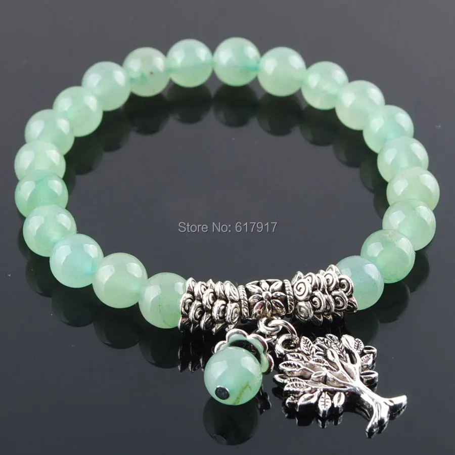

Natural Aventurine Gem Stone 8mm Beads Women Bracelet Healing Reiki Tree Of Life Charm Meditation Bracelet Jewelry 7" TK3216