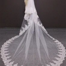 3 метра два слоя полный край с блестками Blings сверкающие кружева Роскошные Длинные Свадебные вуали белая слоновая кость для новобрачных вуаль