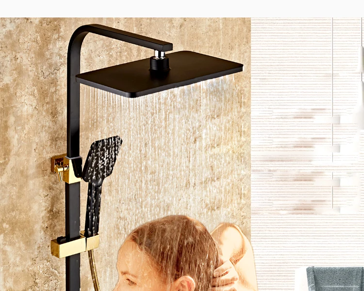 Senducs Black Gold Bath Shower Set Temperature