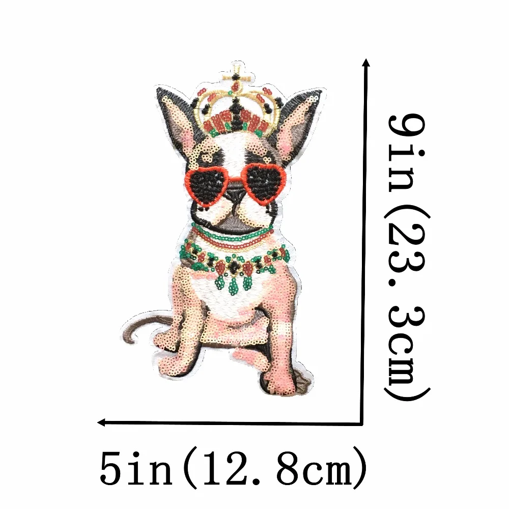 Новое поступление Корона Мопс нашивки в форме собак пришить декоративная заплатка для сумки одежды большой мотив расшитая блестками аппликация