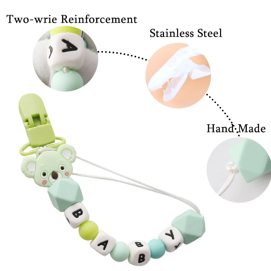 1 шт силиконовый Прорезыватель Соска цепочка подвеска персонализированное имя коала крошечные стержни Силиконовые бусы для прорезывания зубов держатель для Соска-игрушка