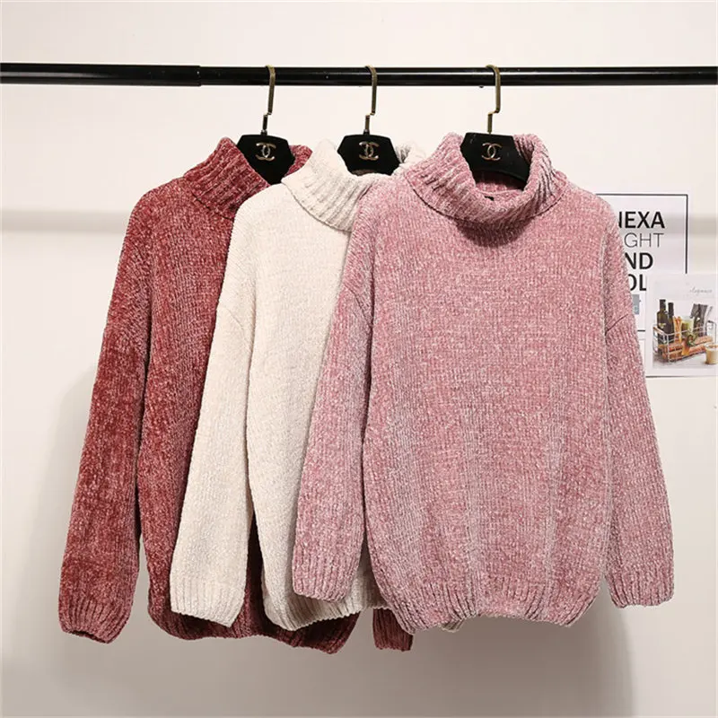

Spring Winter Women Sweaters And Pullovers Turtleneck Long Sleeve Casual Sweater Loose Solid Knitted Jumpers sweter mujer