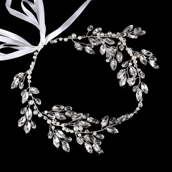 

SLBRIDAL Handmade Riibon Wired Crystal Rhinestone Flower Wedding Hair accessories Hair Vine Hairband Bridal Headband Bridesmaids