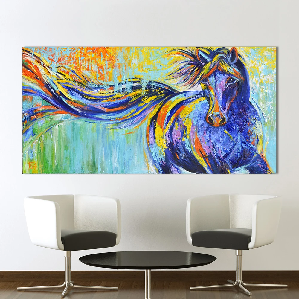 Hdartisan Wall Art Canvas Animal Painting Colorful Running Horse