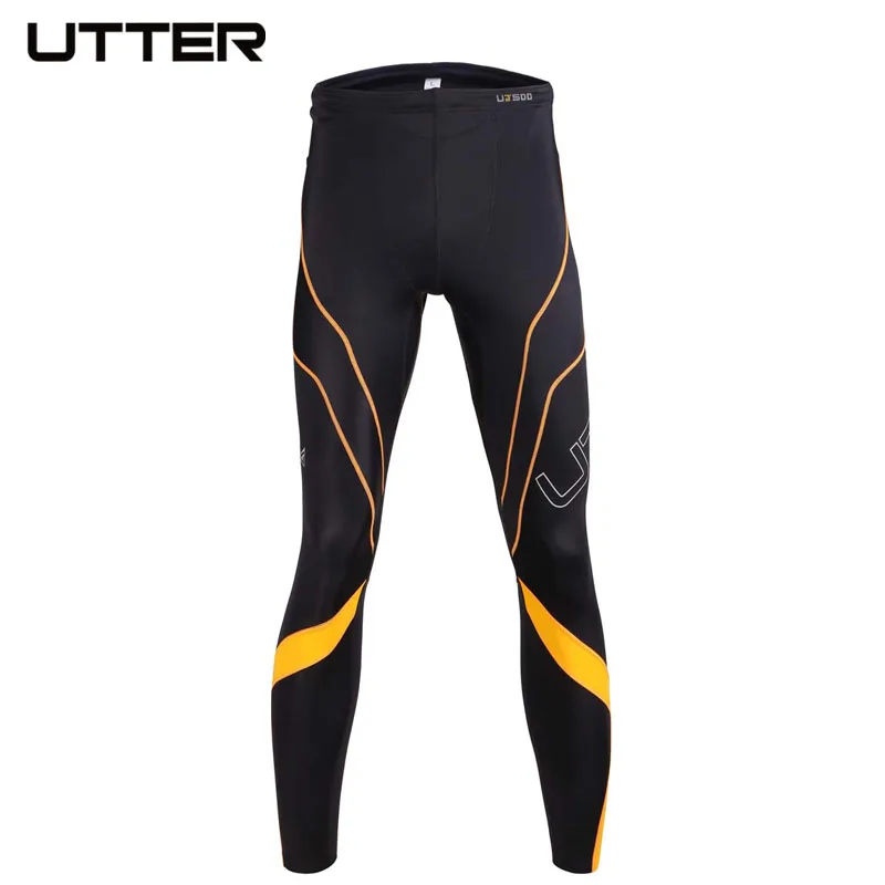 UTTER J6 Men Yellow Printing Compression Pants Sports Running Tights Bodybuilding Jogging Leggings Fitness Gym Italy CVC Fabric