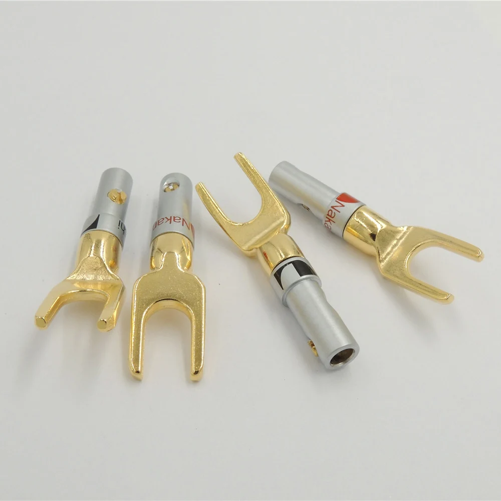 6 pcs Speaker Banana NAKAMICHI Spade Plug Audio Adapter Gold Platedin