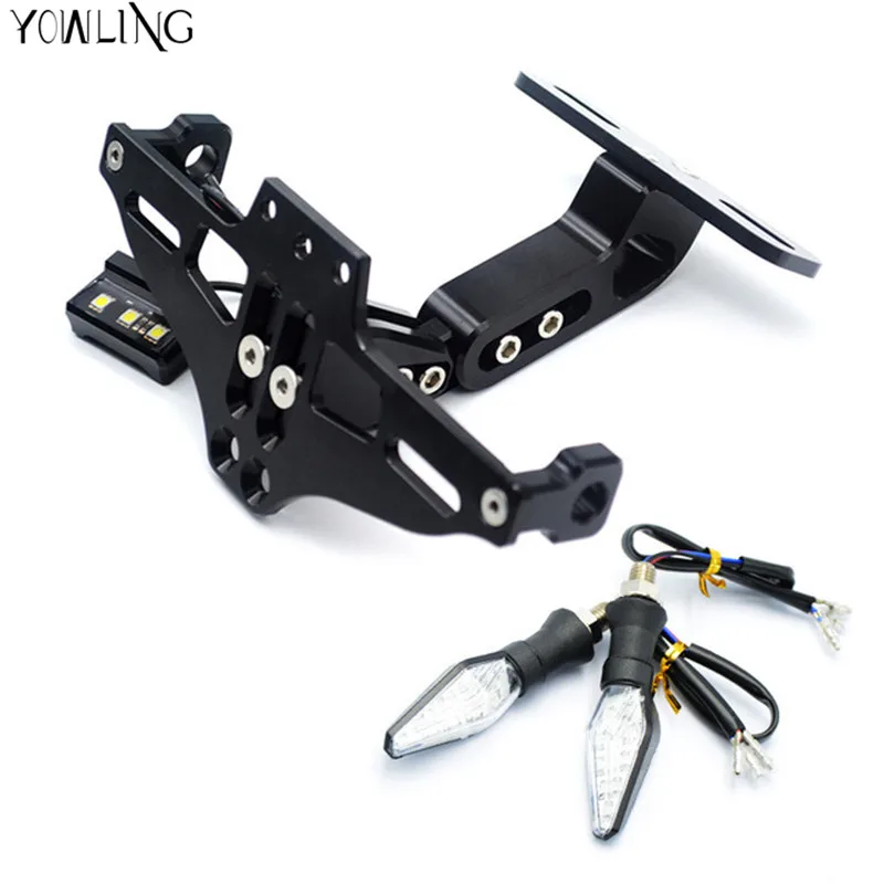 Motorcycle License Plate Bracket Licence Plate Holder Number Plate Hanger Tail Tidy Bracket with Light steering lamp Universal