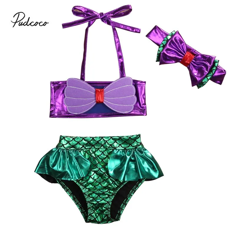 

Pudcoco 2018 Toddler Kid Baby Girl Swimweaer Mermaid Shell Swimsuit Swimwear Bathing Suit Tankini Bikini Summer 3PCS Outfit 0-8Y