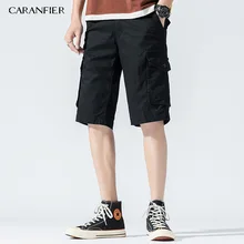 CARANFIER мужские летние хлопковые новые модные повседневные однотонные шорты на молнии Молодежные уличные прямые спортивные штаны до колена