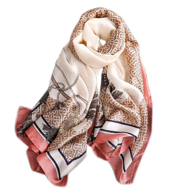 

New Luxury Women Scarves Fashion Chain Striped Print Silk Scarf Winter Brand High Quality Female Colors Hijab Ladies Shawl