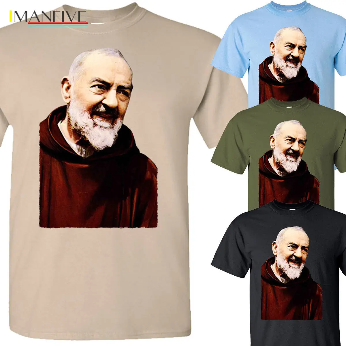 

Father Pio--- Khaki T Shirt all sizes S-3XL Short Sleeve Plus Size t-shirt funny 100% Cotton t shirt