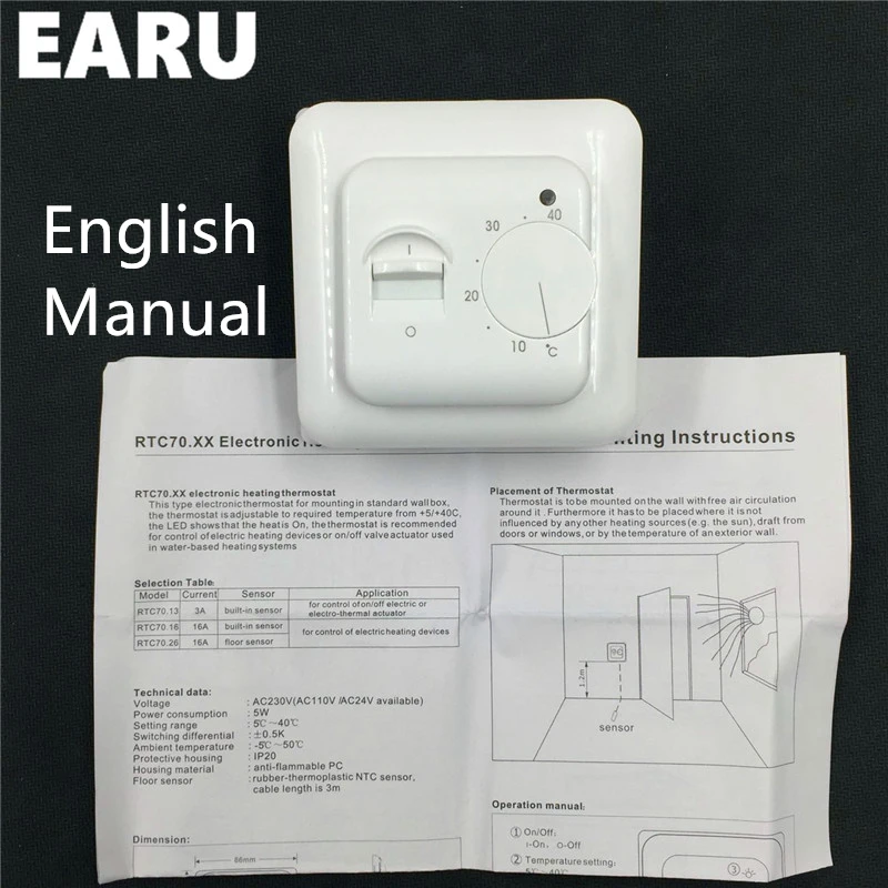 Бесплатная доставка 16a комнатный термостат теплый пол с подогревом механический термостат Температура контроллер с Сенсор зонд
