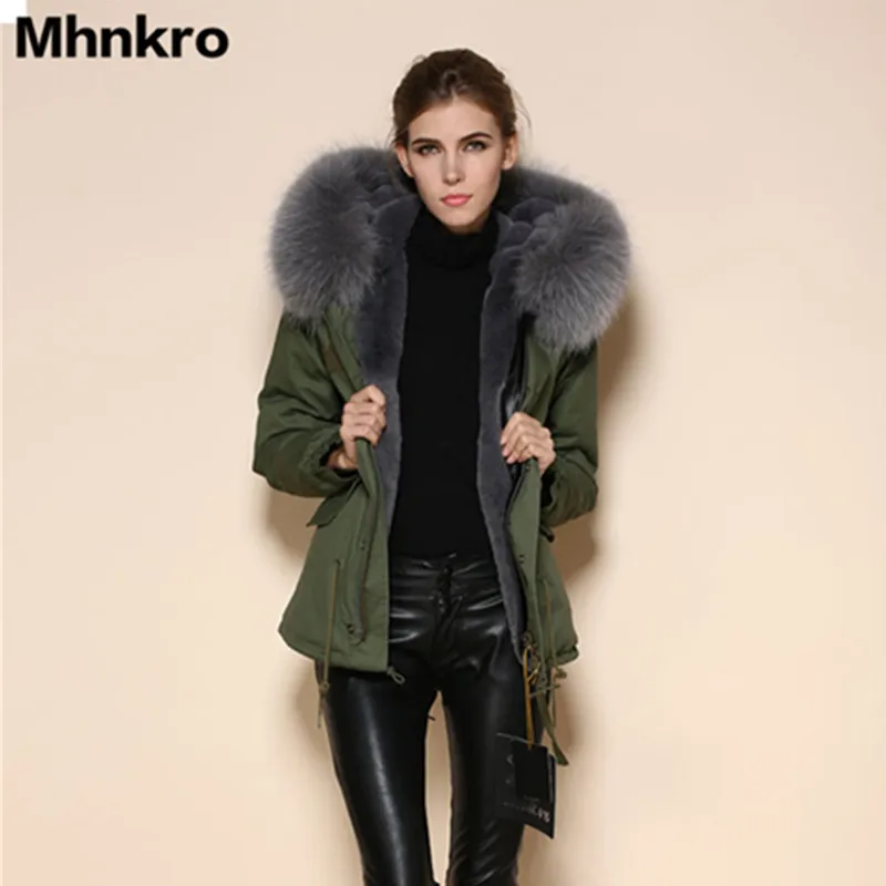 

2018 warm winter coat Mr Mrs fur parka,large grey collar,army green long sleeve jacket coat,china Mr Mrs fur parka supplier