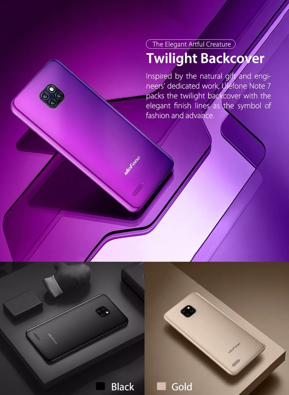  Ulefone Note 7 Smartphone 6.1 inch 1GB RAM 16GB ROM MT6580A Quad Core 3500mAh Face ID Three Rear Ca