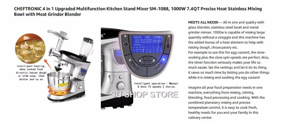 Cheftronic 4 In 1 Multifunction Kitchen Stand Mixer Sm 1088 1200w 7 4qt Precise Heat Stainless Mixing Bowl With Meat Grinder B Kitchen Stand Mixer Stand Mixerstand Kitchen Mixer Aliexpress