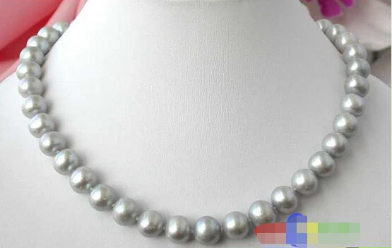 

HUGE 17" 12MM GRAY ROUND FRESHWATER cultured PEARL NECKLACE 14K p1423^^^@^Noble style Natural Fine jewe SHIPPING (C0309)