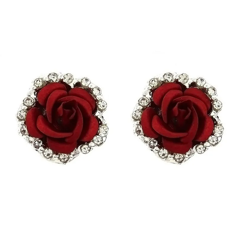 2018 Trendy stud earrings for women Girls Elegant Cute Women Lady Girls Black White Rose Flower Stud Earrings Brincos J04#N (12)
