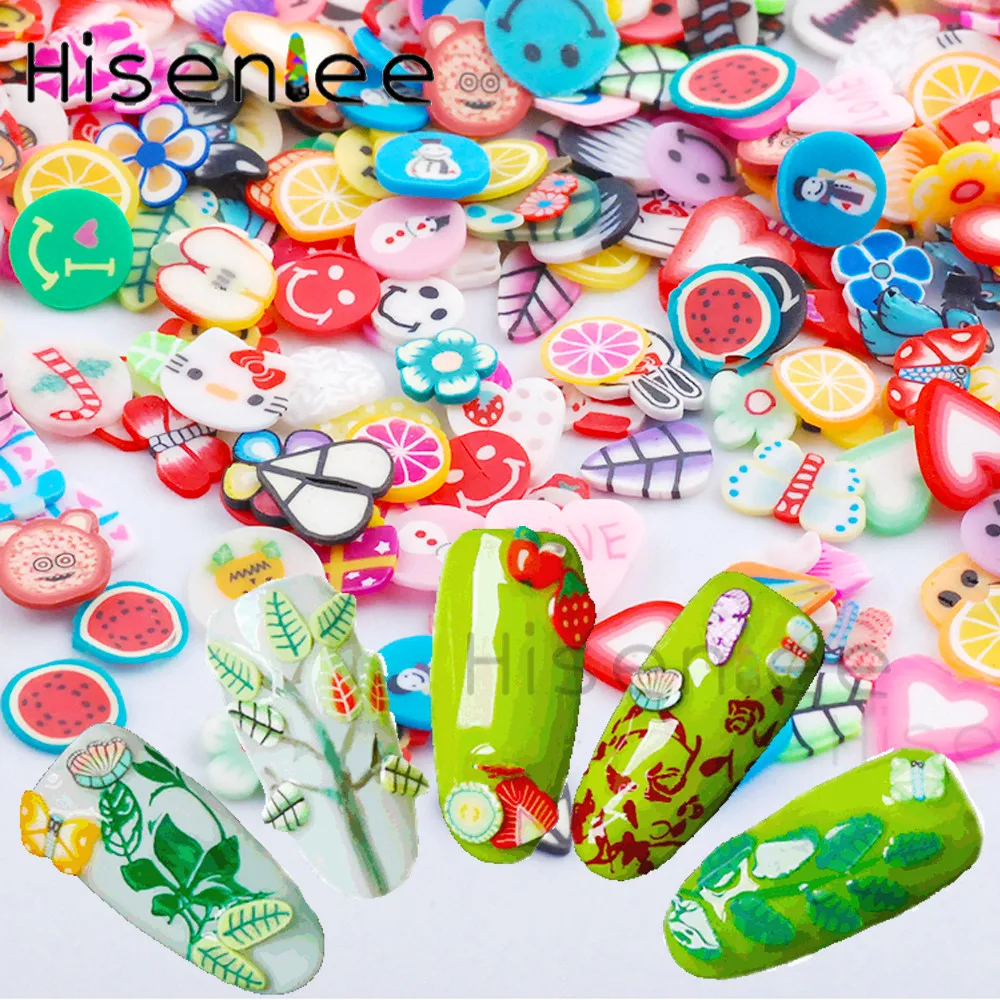 

New 1000pcs/Pack Nail Art Polymer Clay Tiny Fimo Fruit Slices Set Gel Polish Tips Fashion 3D Designs Nail Art Decor Stickers