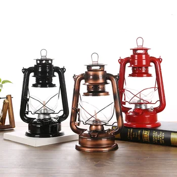 

Vintage Style Metal Hurricane Lantern Portable LED Hanging Lamp for Indoors Outdoor Usage Camping Hiking Climbing Photo Prop