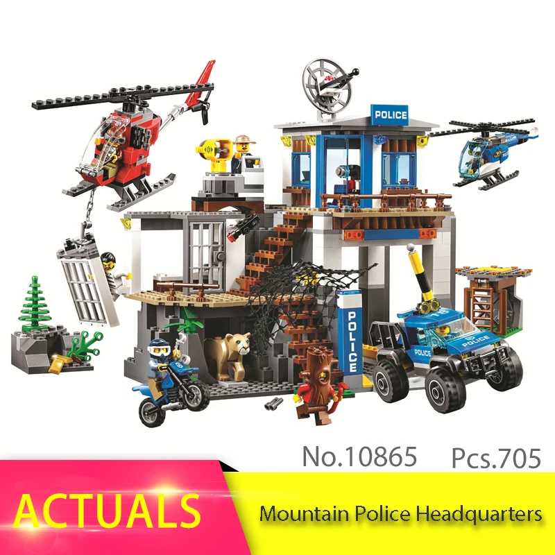 

Legoing City Series 705pcs 60174 The Mountain Police Headquarters Model Building Block set Brick Toy For Children Birthday Gift