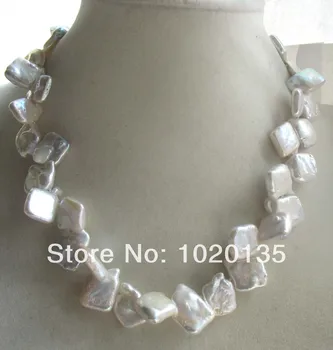 

freshwater pearl white square nature 12-14mm necklace 16" beads FPPJ