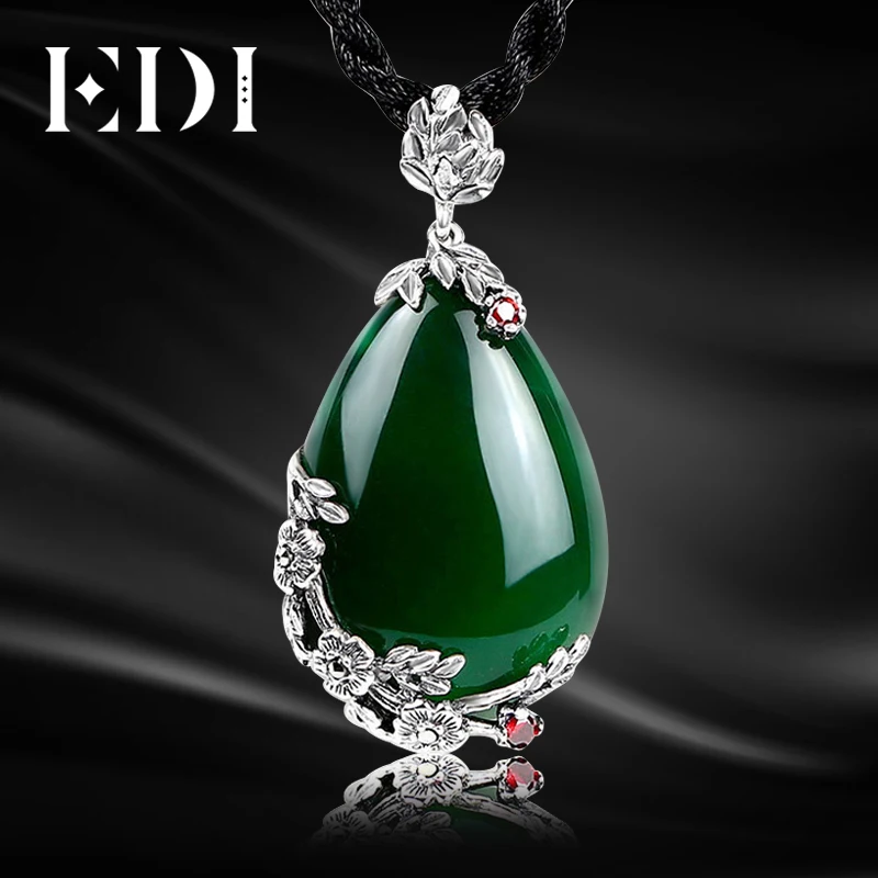 EDI Natural Chalcedony Gemstone Elegant Pendant For Women Garnet 925 Sterling-silver-jewelry Flower Necklace Chains Gifts