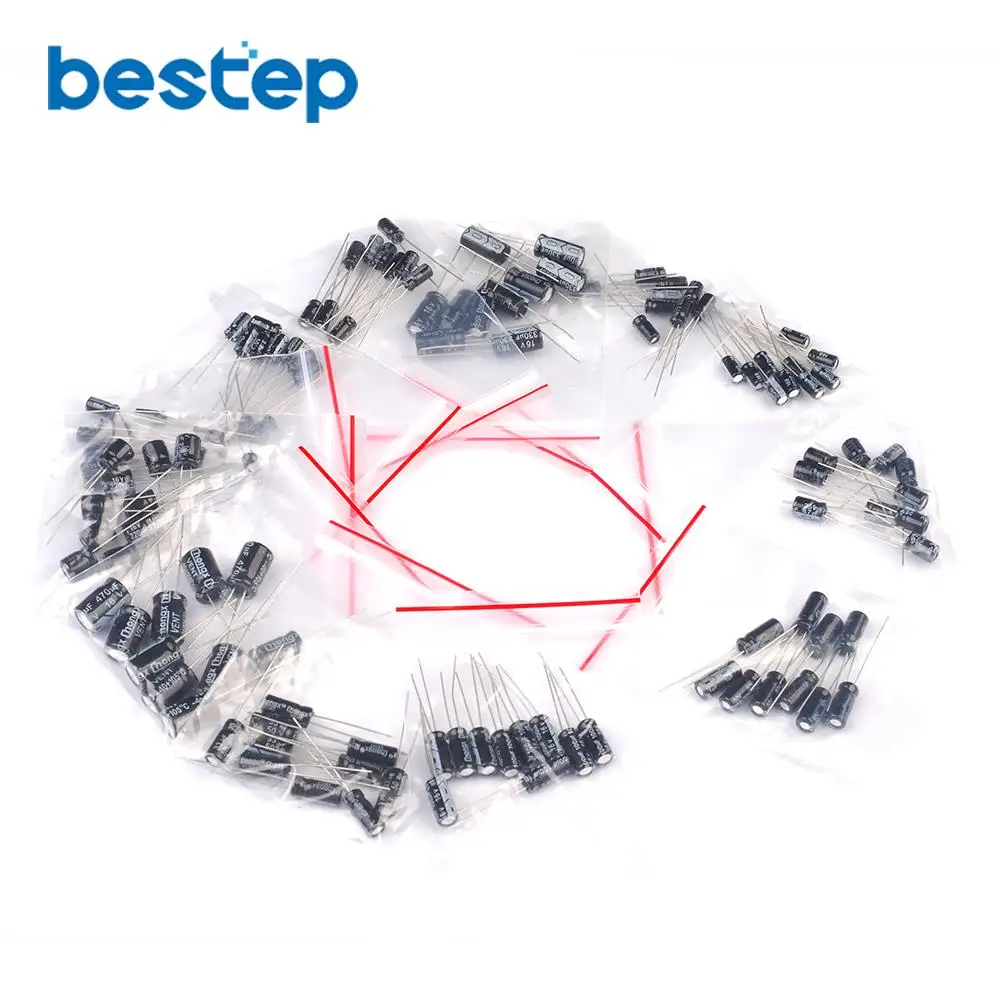 

1uF-470uF 1UF 2.2UF 3.3UF 4.7UF 10UF 22UF 33UF 47UF 100UF 220UF 330UF 470UF 120pcs 12 value Electrolytic Capacitor Package kit