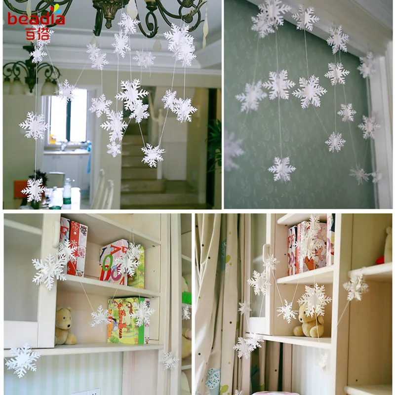 3m Frozen Party Supplies Silver Snowflake Shape Paper Garland Christmas Wedding Decoration Scene New Year Snow Flower Decoration