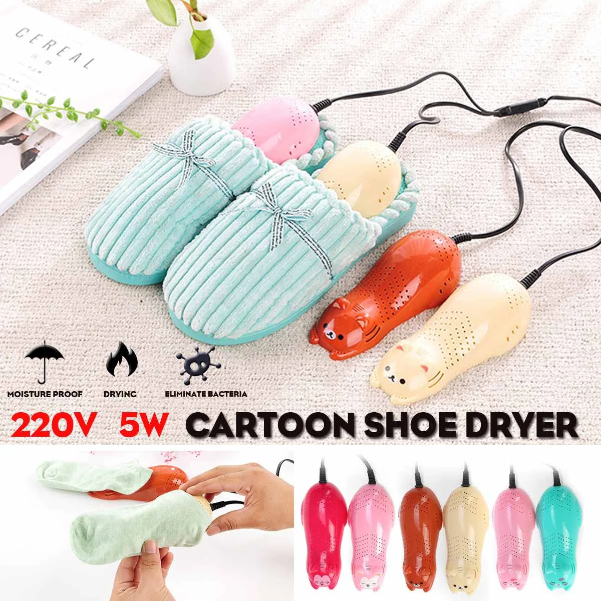 

Warmtoo 220V US Plug Lovely Cartoon Shape Shoe Dryer Foot Protector Boot Odor Deodorant Dehumidify Device Shoes Drier Heater