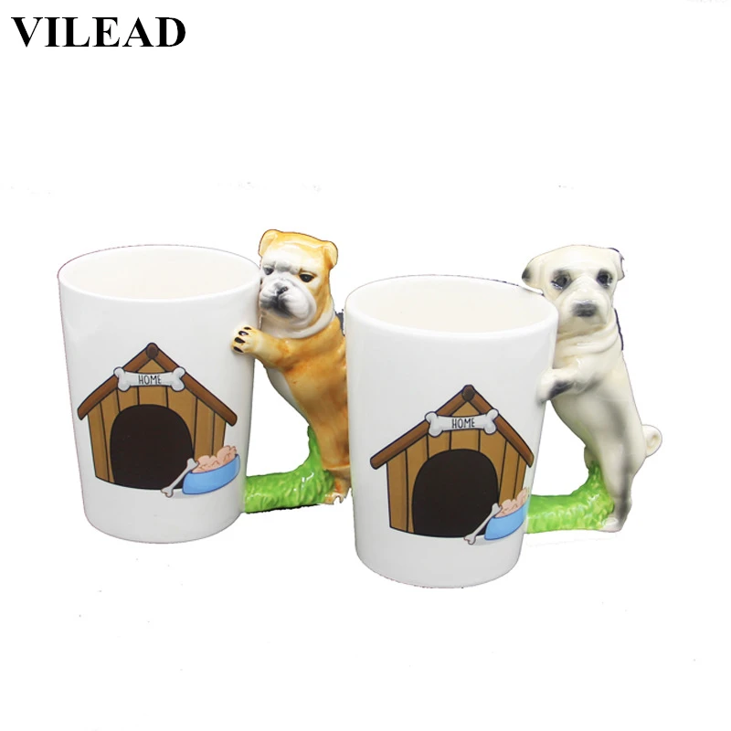 

VILEAD Cartoon Ceramic Coffee Mug Hand Painted Cute Guardian Dog Porcelain Milk Mug Animal Puppies Dog Tea Cup Hot Water Cup