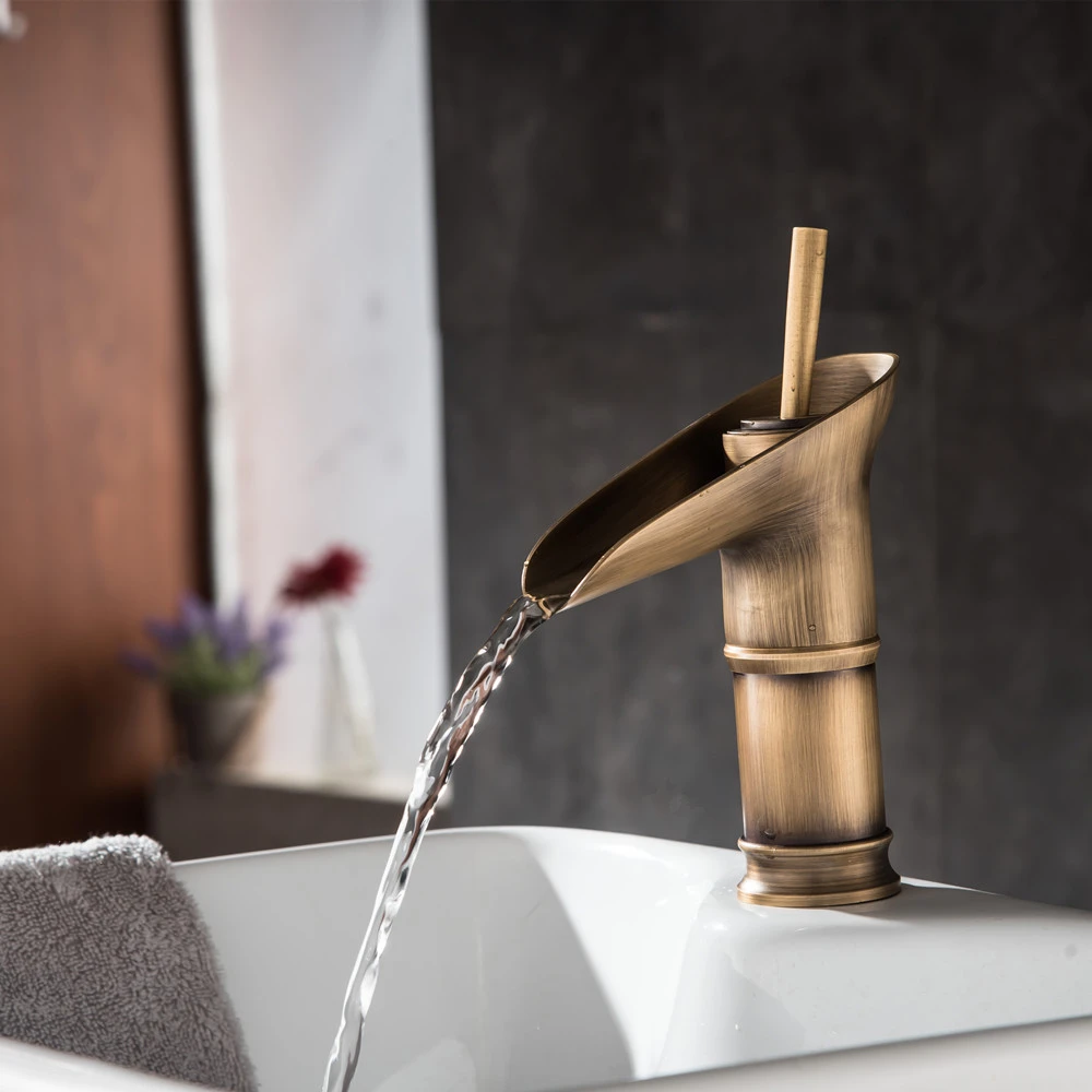 Antique Wine Glass Single Lever waterfall Bathroom Basin Faucet Brass Antique Hot and Cold bathroom Sink Mixer Taps Torneira Mic27