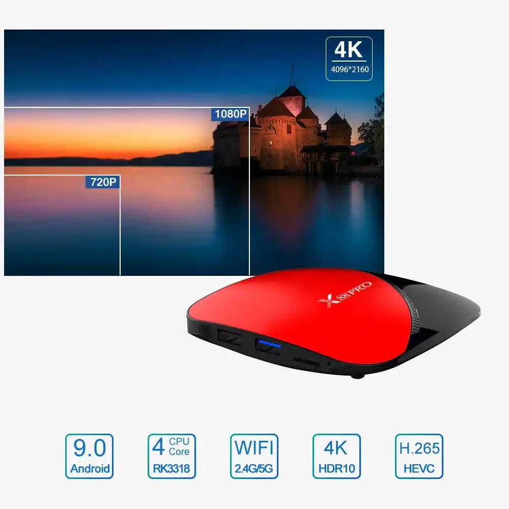 ТВ бокс X88 Pro Android 9 0 Rockchip RK3318 4 ядра 2 4G & 5G Wifi 4K HDR телеприставка USB 3 Поддержка 3D