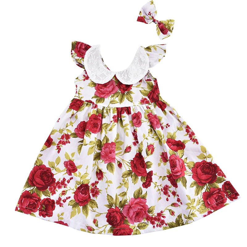 New Summer Baby Girls Floral Dress With lace European Style Designer
