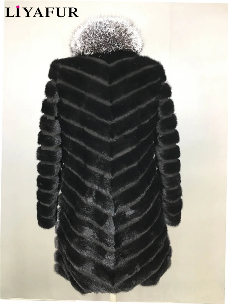 Женская Шуба из натурального меха норки с воротником лисьего меха|real mink fur coat|mink