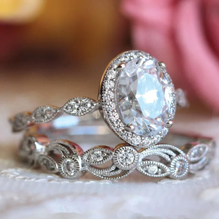 

Fashion high quality Rose Gold White gold Women Cubic Zirconia Wedding Engagement Ring Set