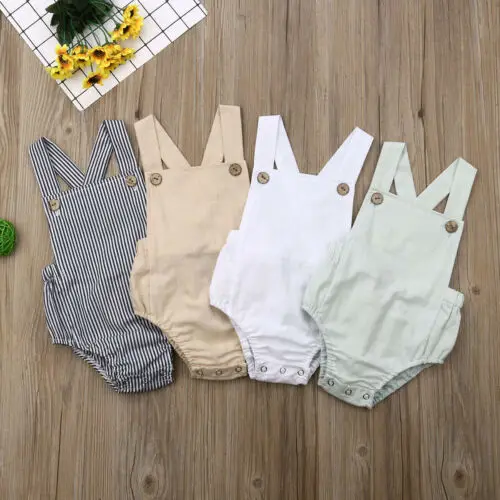 

2019 STOCK Summer Newborn Baby Girl Cotton Overall Fashion Summer Baby Girl Button Outfit Clothes
