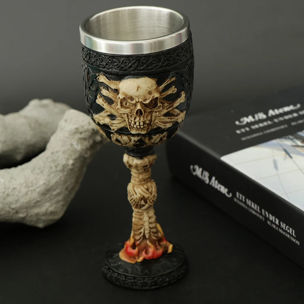 3D Gothic Skull Cup Stainless Steel Resin Skeleton Design for Bar Party Home Wine Goblet Cups Decor Crafts