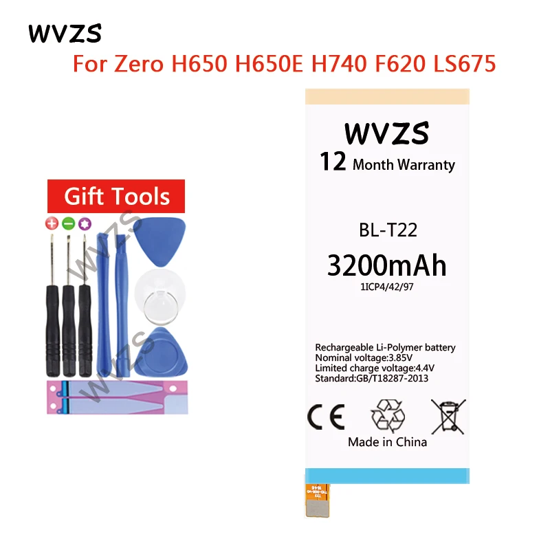 Wvzs 3200 мАч литий-полимерный аккумулятор Батарея BL-T22 для LG zero H650 H650E H740 F620 LS675 замена