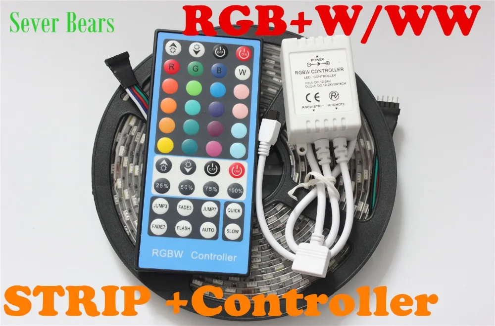 #cheap 5M RGBW 5050 LED strip Light +40key 5 pin remote controller Waterproof IP65 DC12V SMD 60Leds M 300 LEDS Flexible Light strips