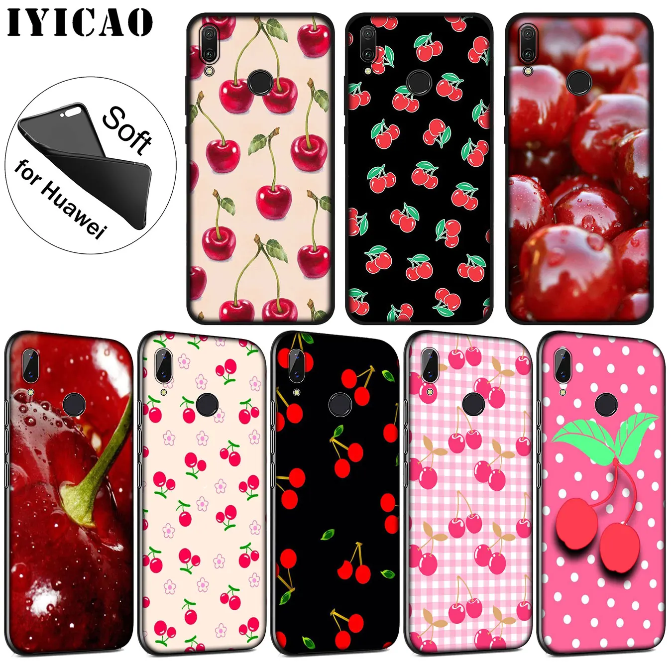 

IYICAO Cherry summer fruit Soft Silicone Phone Case for Huawei P30 P20 Pro P10 P9 P8 Lite Mini 2017 2016 P smart Z 2019 Cover