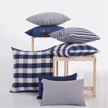 

collalily blue American British Nordic back sofa bed Cushion striped plaid geometric Throw Pillow decorative French chic