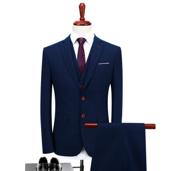 

3pc Men Suits 2017 Fashion Slim Fit Business Formal Wear Dress Suit Autumn Winter Dark Blue Wedding Suits Men Party Tuxedo 4XL-S