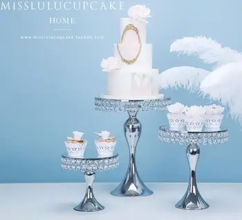 

New arrive Gold Crystal cake stand set Electroplating gold mirror face fondant cupcake sweet table candy bar table decorating
