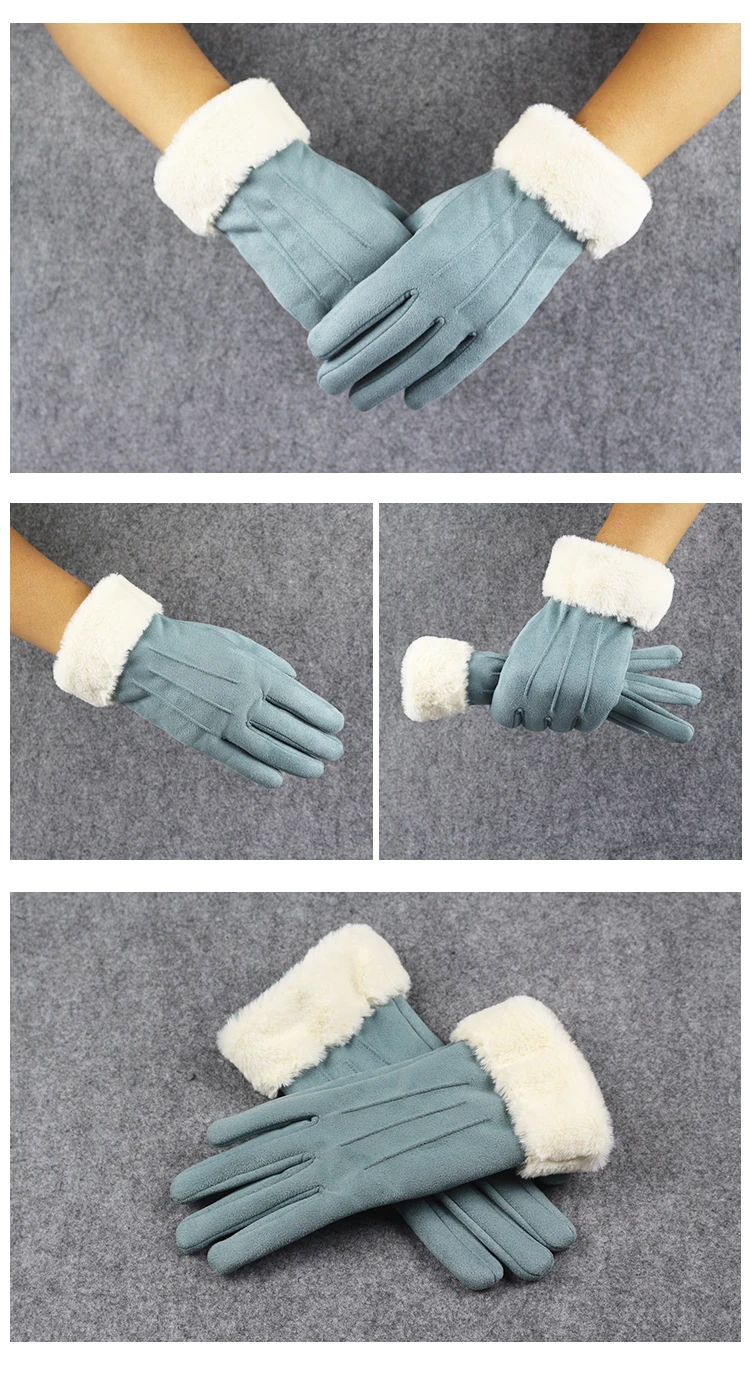 2019 зимние сенсорный экран Перчатки женщин искусственной замши полный палец Нескользящие теплые варежки осенние бархатные guantes