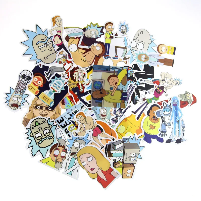 35PCS Western Animation Rick And Morty Notebook Refrigerator Skateboard Trolley Case Backpack Tables Book Sticker PVC