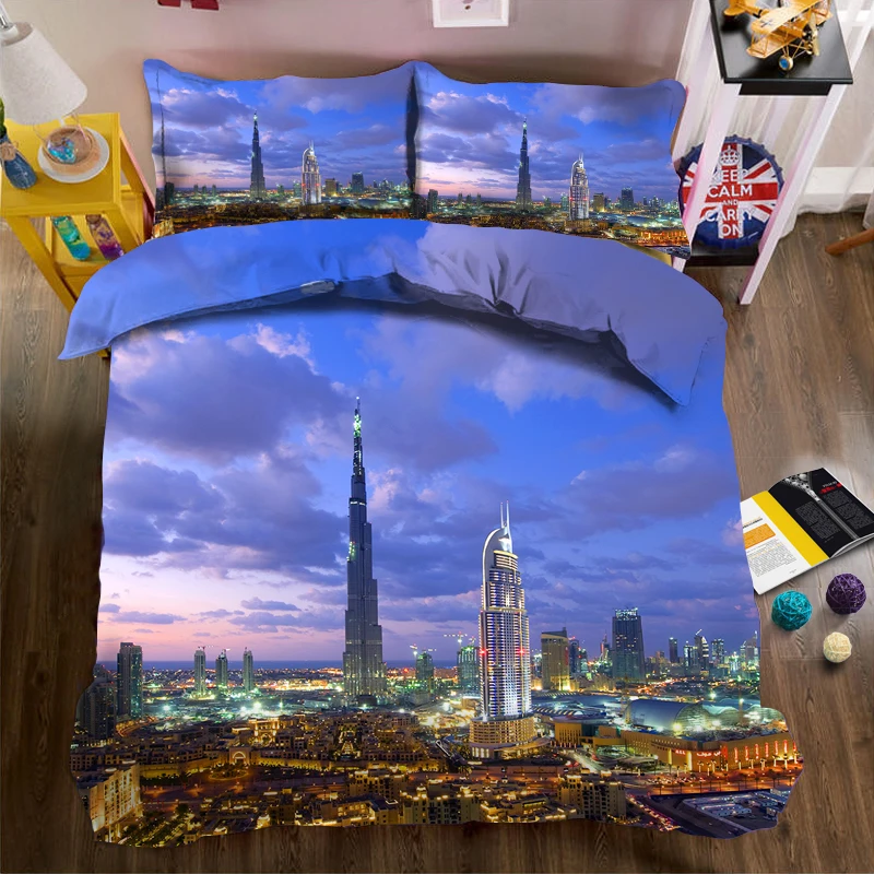 

City architecture view 3d effect photo bed linen can be customized photo pattern